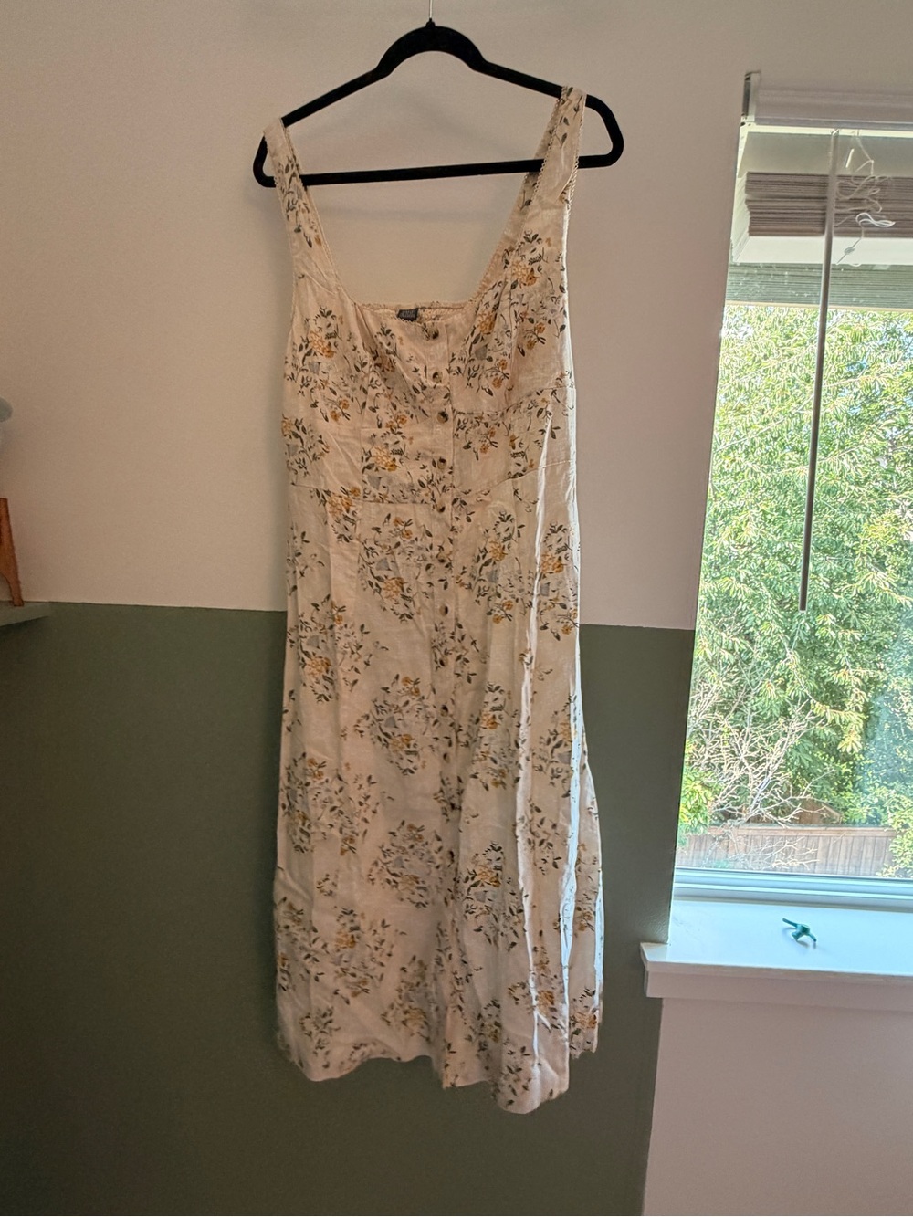 bp Floral Scoop-Neck Midi Dress in Cream and Yellow